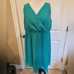 Teal Sleeveless Chiffon Polka Dot Dress